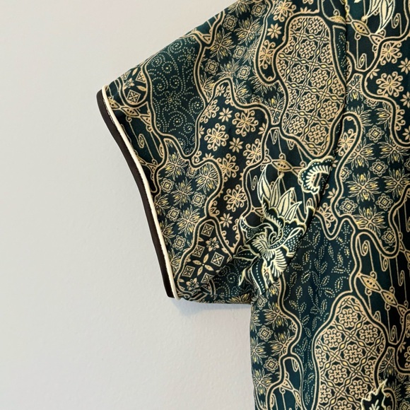 Galuh Bali Women’s Traditional Batik Cheongsam Dress – Teal & Gold – One Size M - Picture 4 of 7